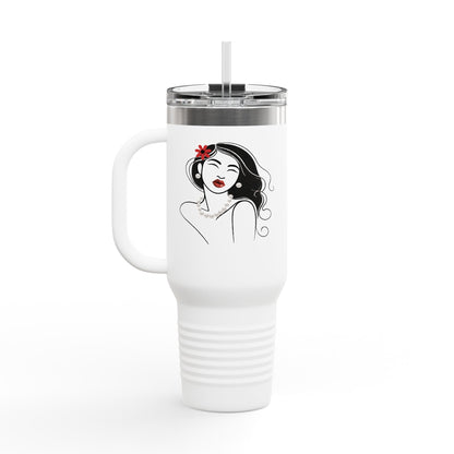 Pearls & Curls3 | Ruby Kiss - Insulated Travel Mug, 40oz (black, white, or red)