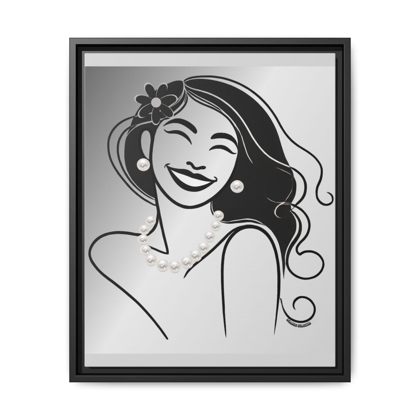 Pearls & Curls 3 | Black and White Framed Matte Canvas Wall Art