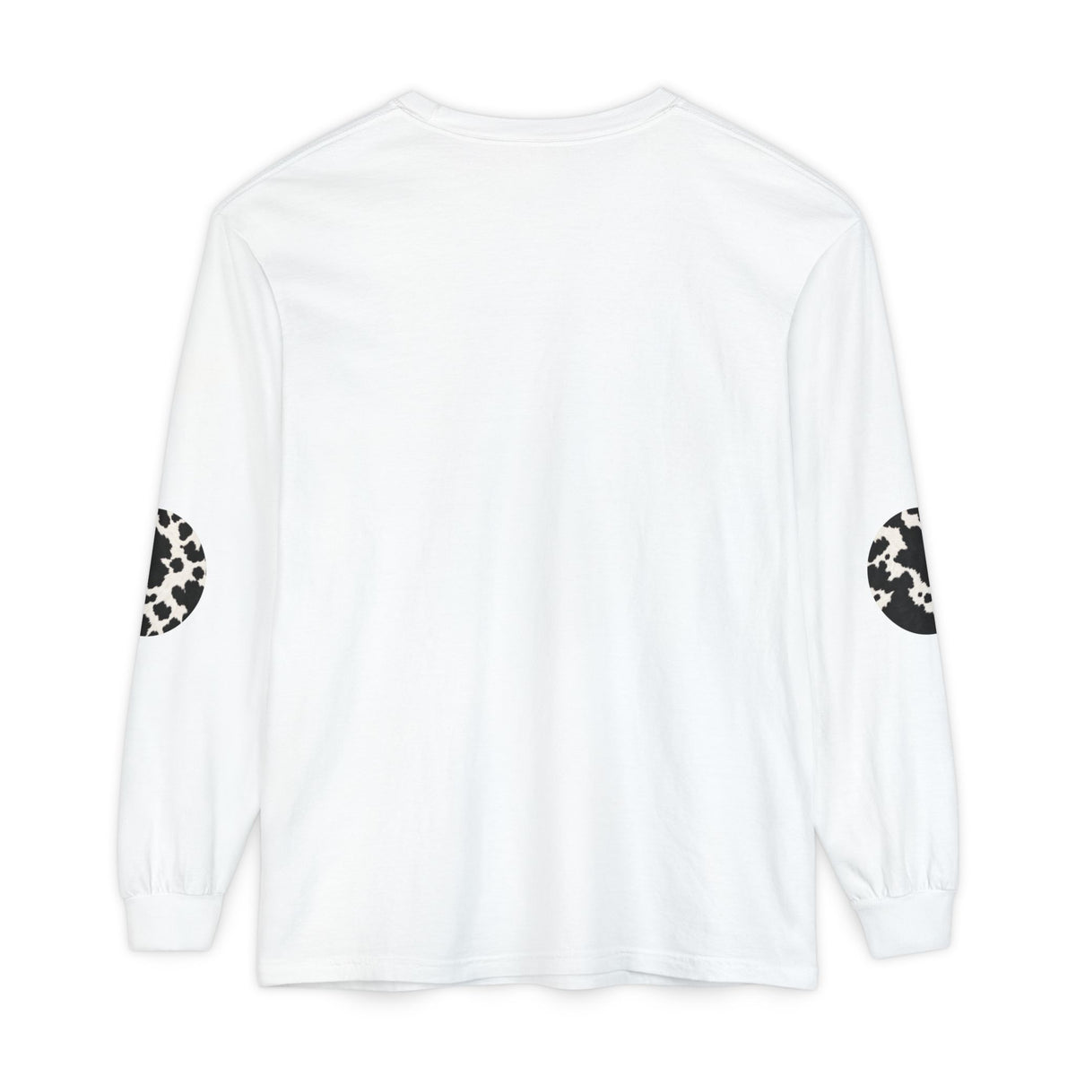 Cow | Black & White Cowhide Circle Patch Long Sleeve Tee (Elbow Accents)