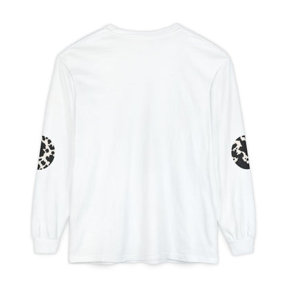 Cow | Black & White Cowhide Circle Patch Long Sleeve Tee (Elbow Accents)