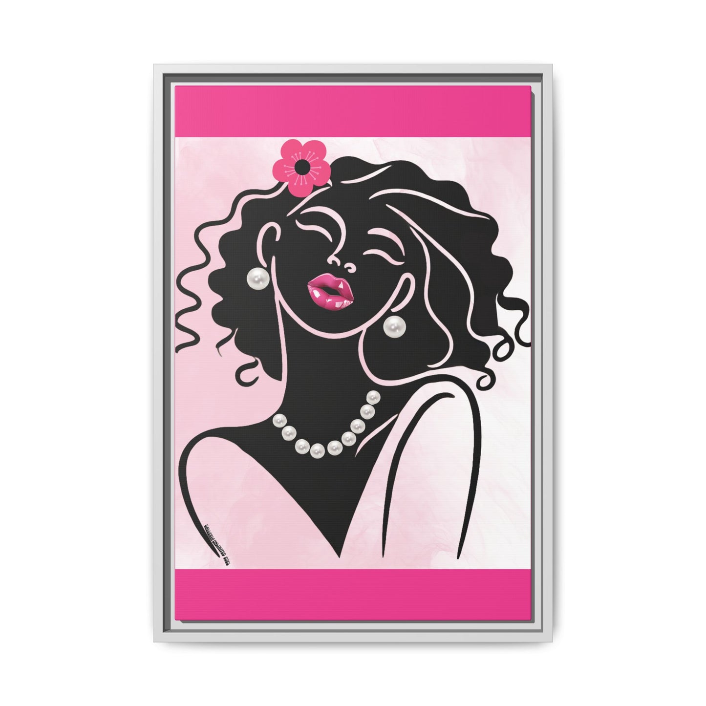 Pearls & Curls2 | Pink Pout - Framed Matte Canvas Art (black or white frame)