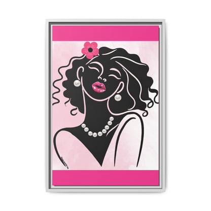Pearls & Curls2 | Pink Pout - Framed Matte Canvas Art (black or white frame)