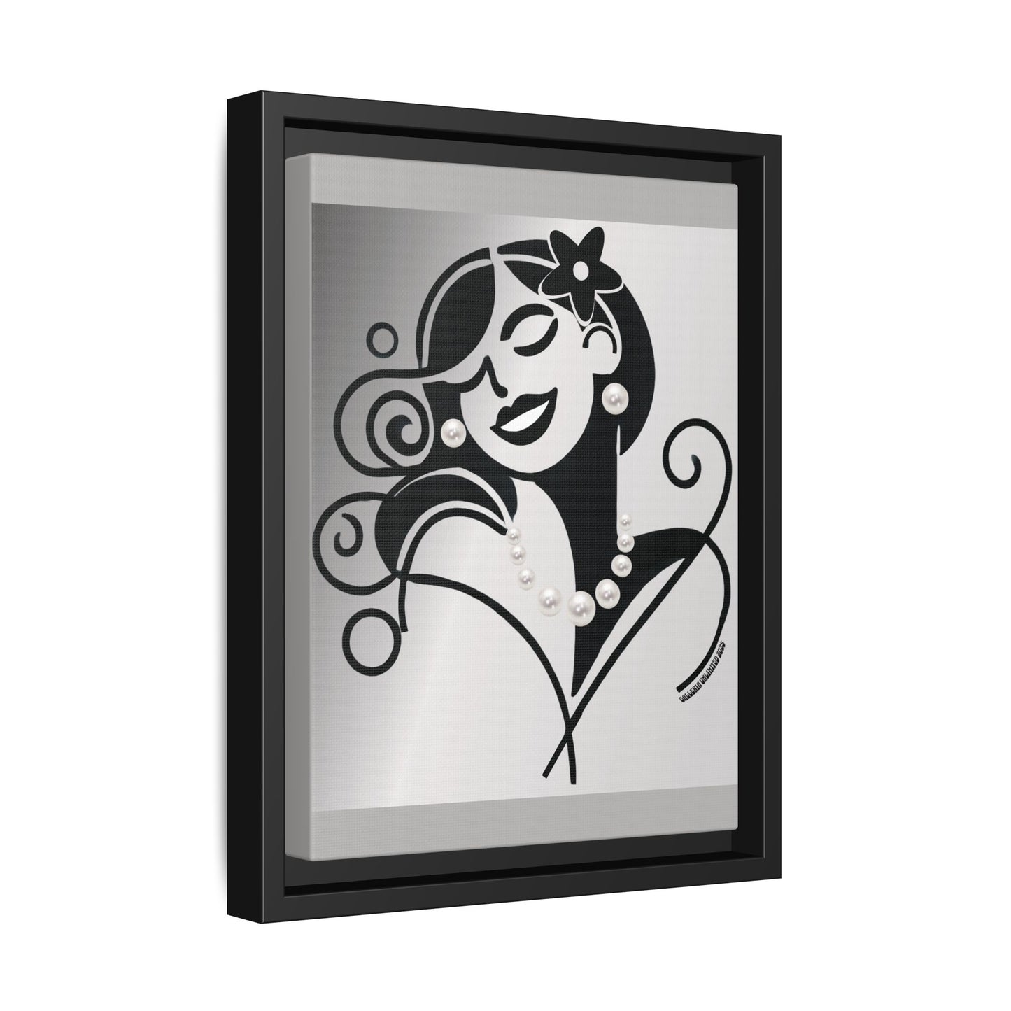 Pearls & Curls4 | Black and White - Framed Matte Canvas Art (black or white frame)