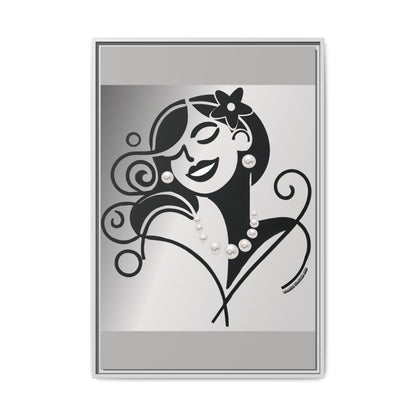 Pearls & Curls4 | Black and White - Framed Matte Canvas Art (black or white frame)