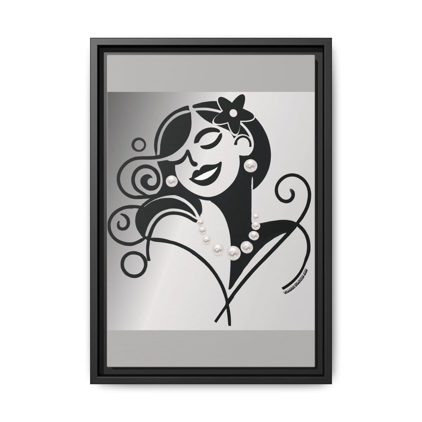 Pearls & Curls4 | Black and White - Framed Matte Canvas Art (black or white frame)