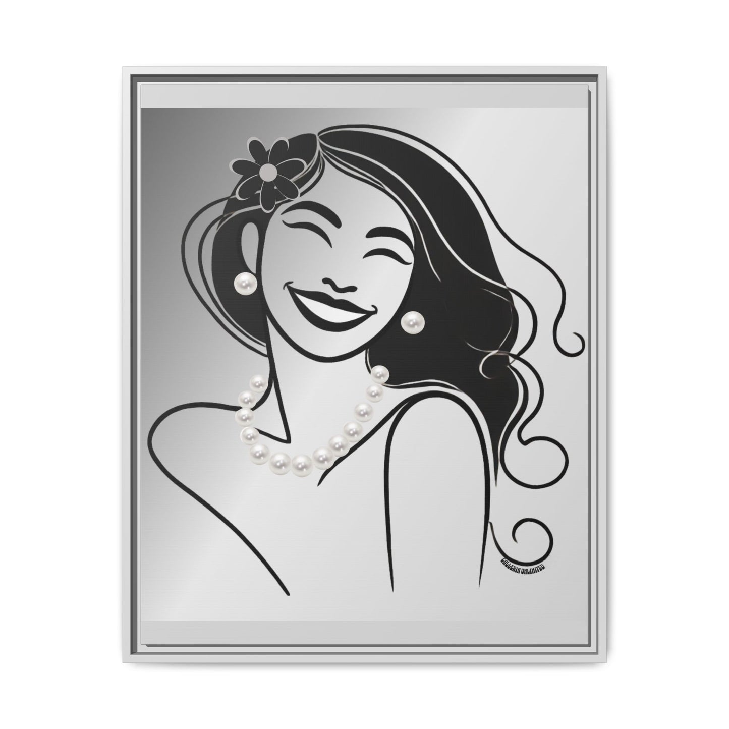 Pearls & Curls 3 | Black and White Framed Matte Canvas Wall Art