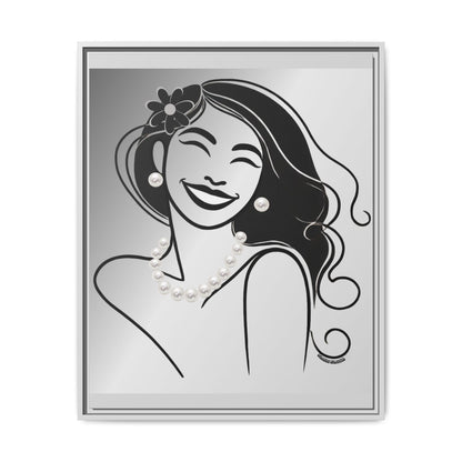 Pearls & Curls 3 | Black and White Framed Matte Canvas Wall Art
