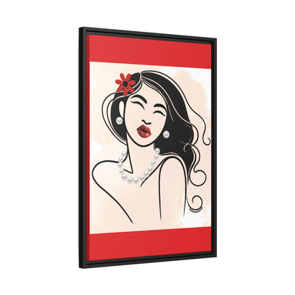 Pearls & Curls3 | Scarlet Kiss - Framed Matte Canvas Art (black or white frame)