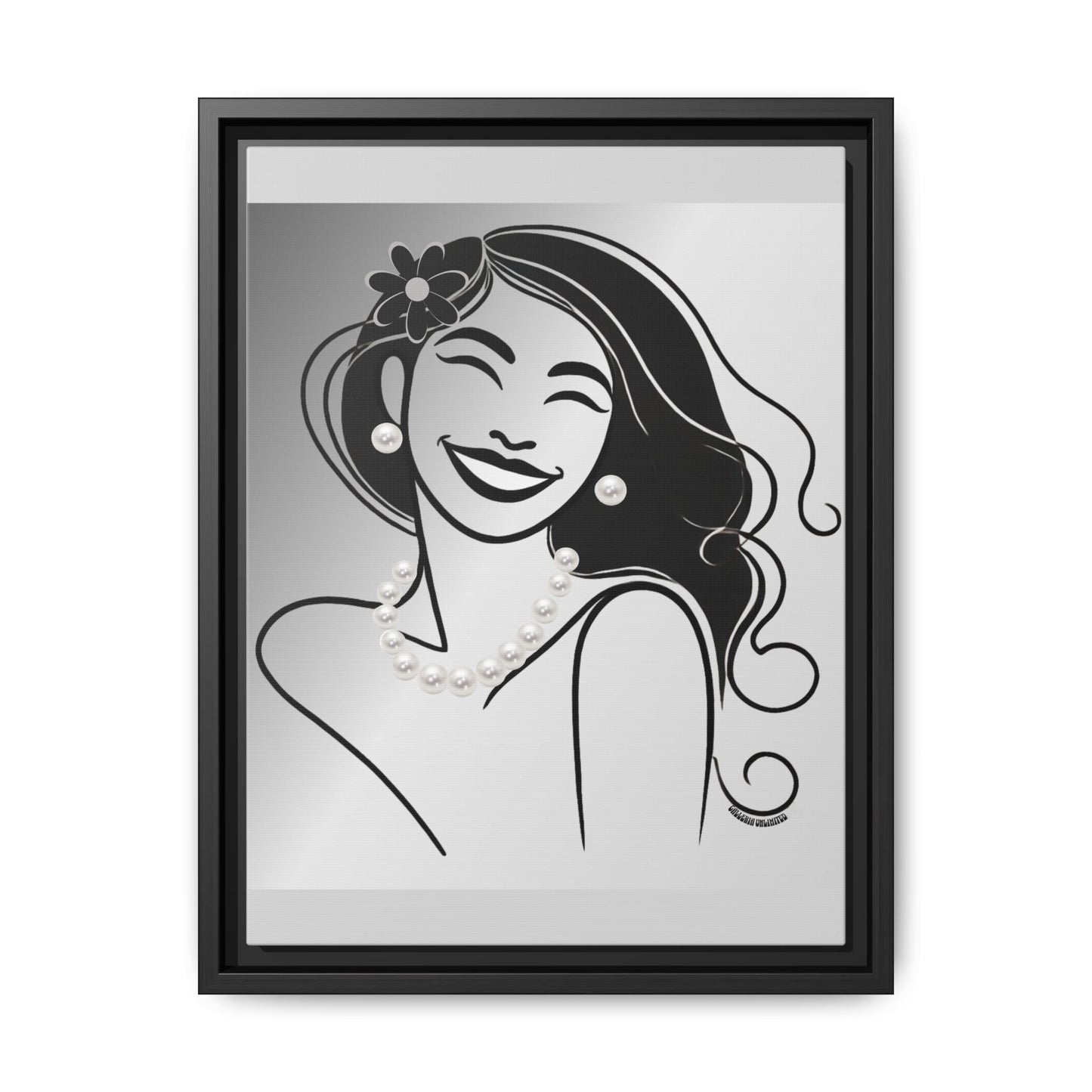 Pearls & Curls 3 | Black and White Framed Matte Canvas Wall Art