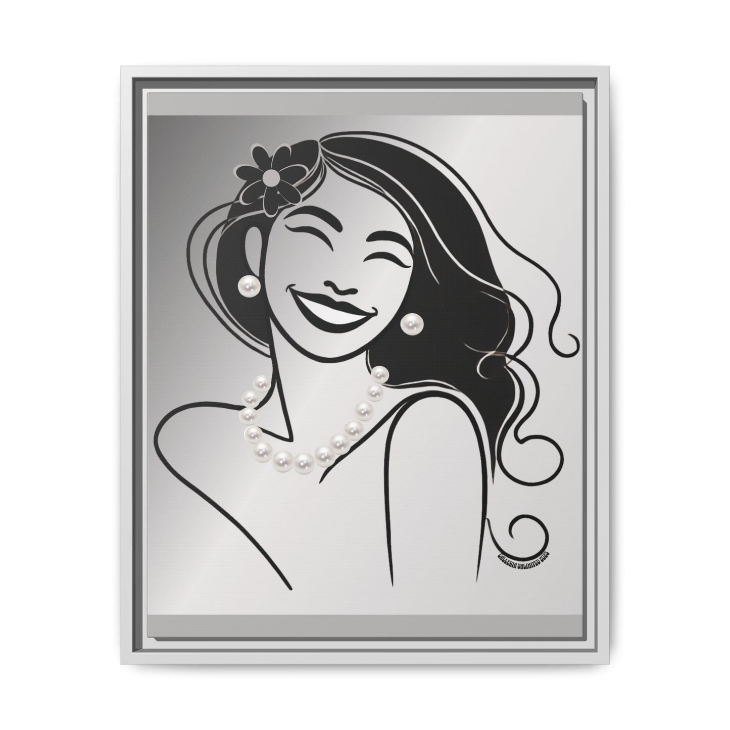 Pearls & Curls3 | Black and White - Framed Matte Canvas Art (black or white frame)