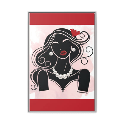 Pearls & Curls1 | Ruby Lips- Framed Matte Canvas Art (black or white frame)