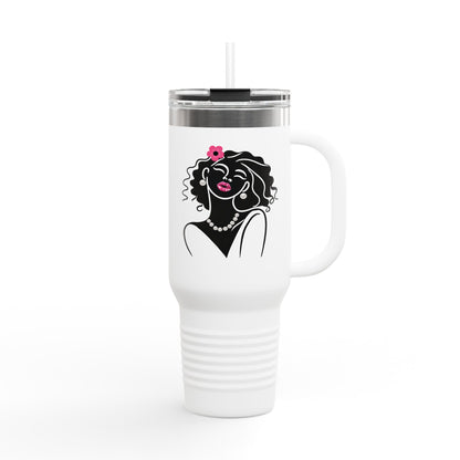 Pearls & Curls2 | Pink Pout - Insulated Travel Mug, 40oz (black or white)