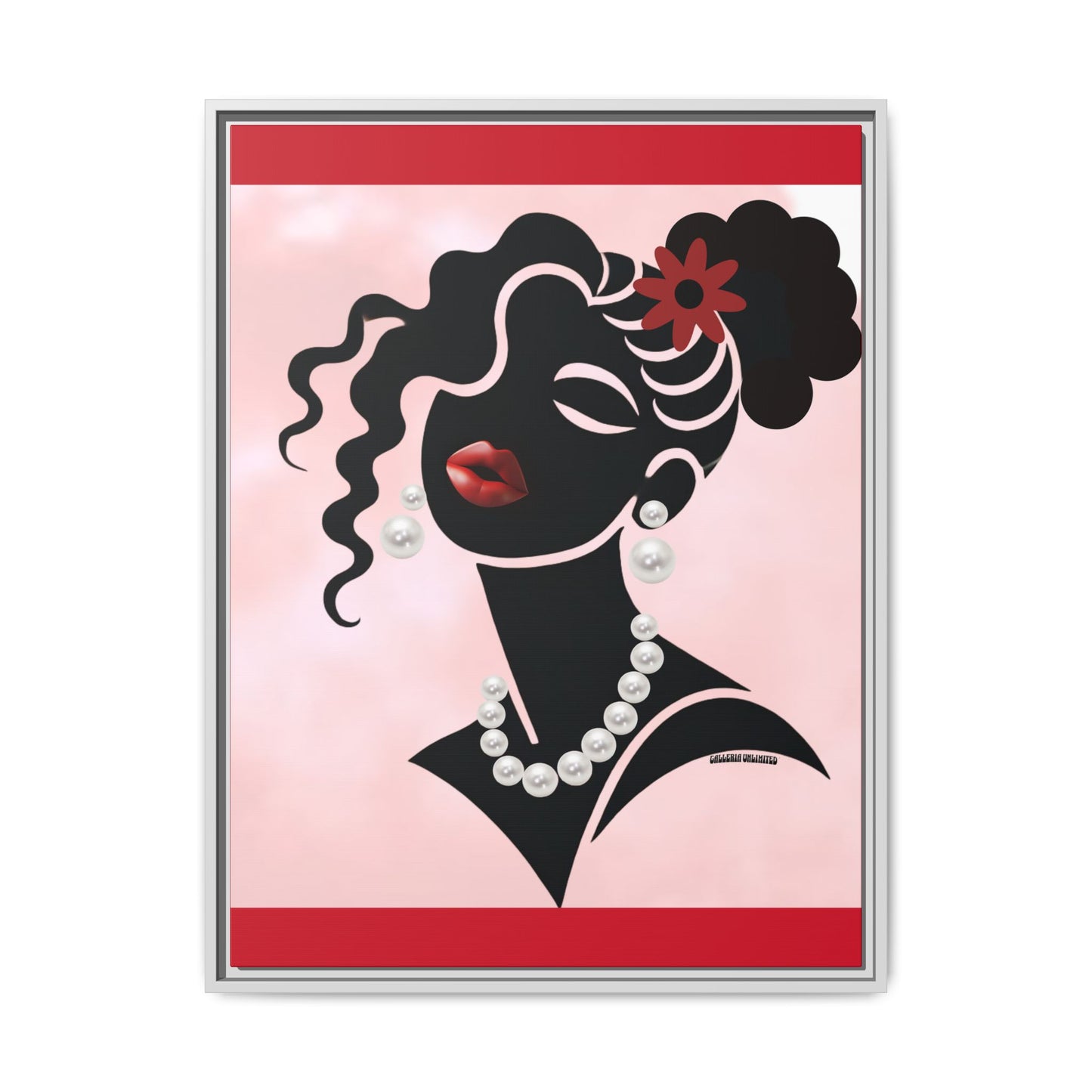 Pearls & Curls 5 | Crimson Kiss Framed Matte Canvas Wall Art (black or white frame)