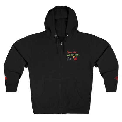Harvest Haze 6 | 'Sweater Weather' Graphic Icon Zip Hoodie (non-embroidered) — Cozy Fall Hoodie with Autumn Icons, front and back design