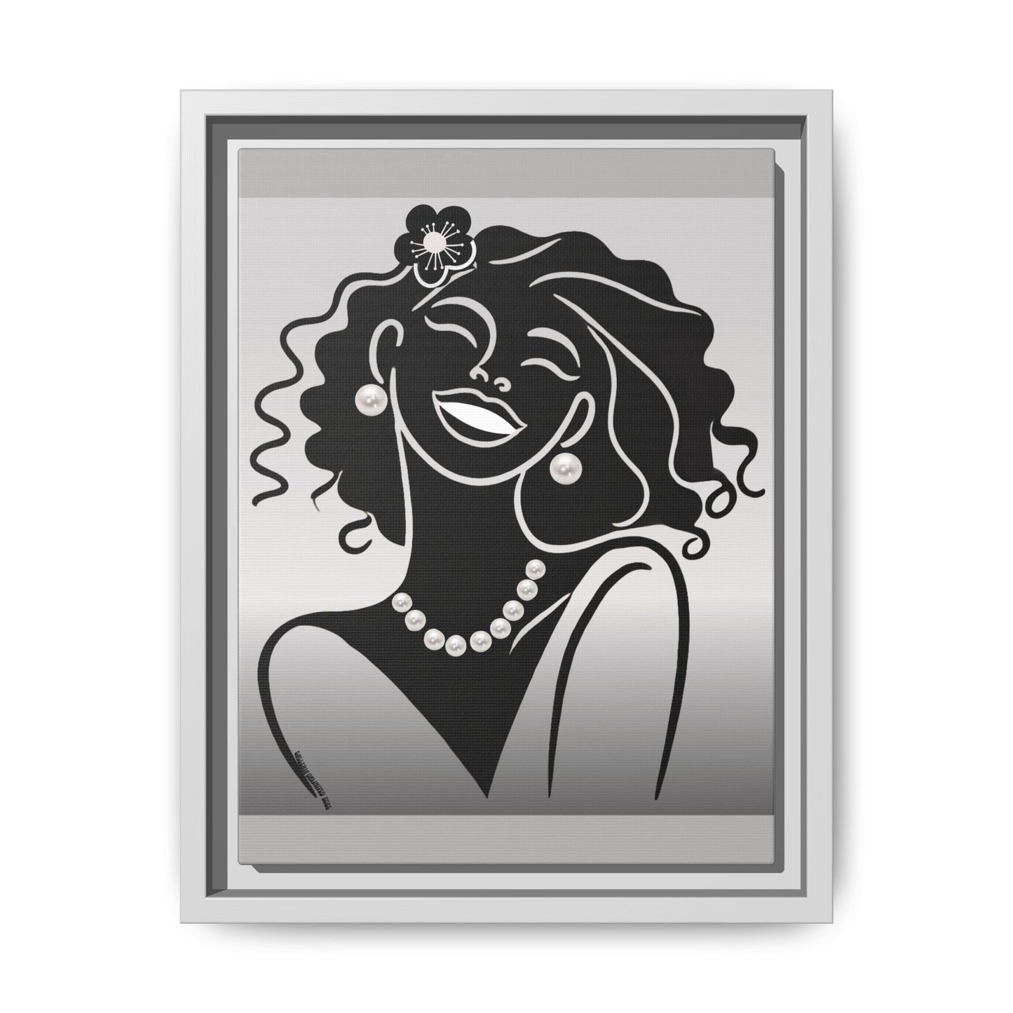 Pearls & Curls2 | Black and White - Framed Matte Canvas Art (black or white frame)