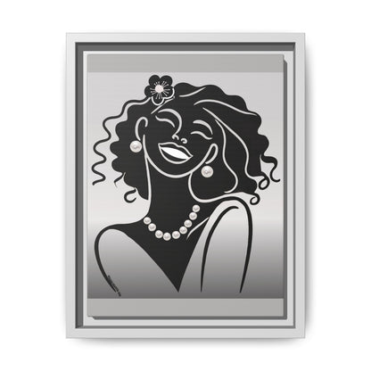 Pearls & Curls2 | Black and White - Framed Matte Canvas Art (black or white frame)