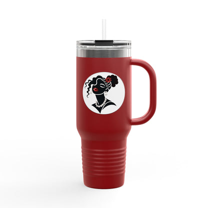 Pearls & Curls5 | Ruby Kiss - Insulated Travel Mug, 40oz (black, white, or red)