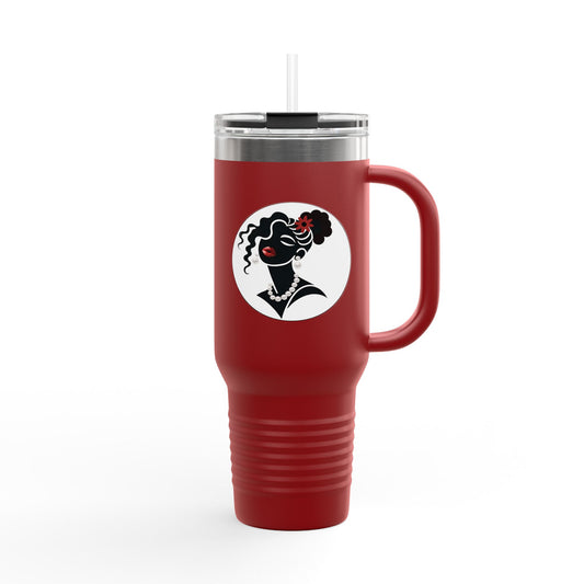 Pearls & Curls5 | Ruby Kiss - Insulated Travel Mug, 40oz (black, white, or red)
