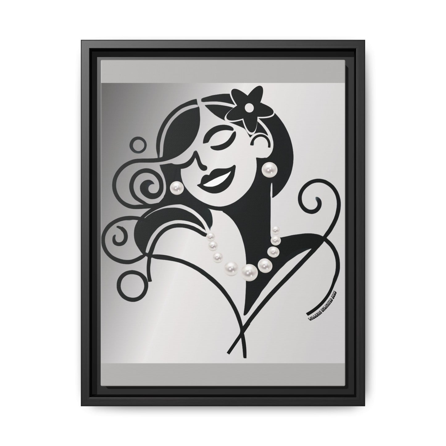 Pearls & Curls4 | Black and White - Framed Matte Canvas Art (black or white frame)