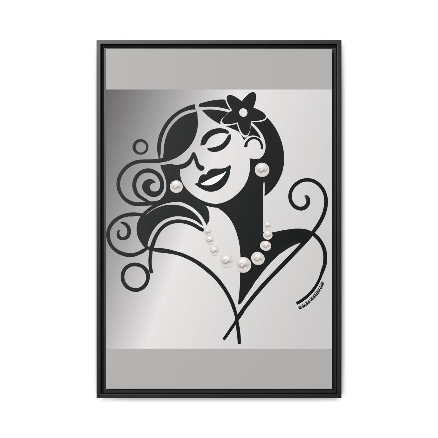 Pearls & Curls4 | Black and White - Framed Matte Canvas Art (black or white frame)