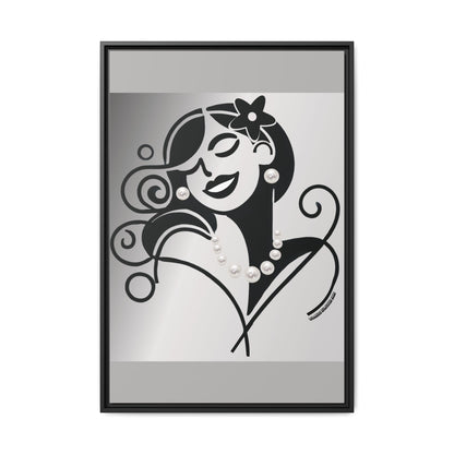 Pearls & Curls4 | Black and White - Framed Matte Canvas Art (black or white frame)