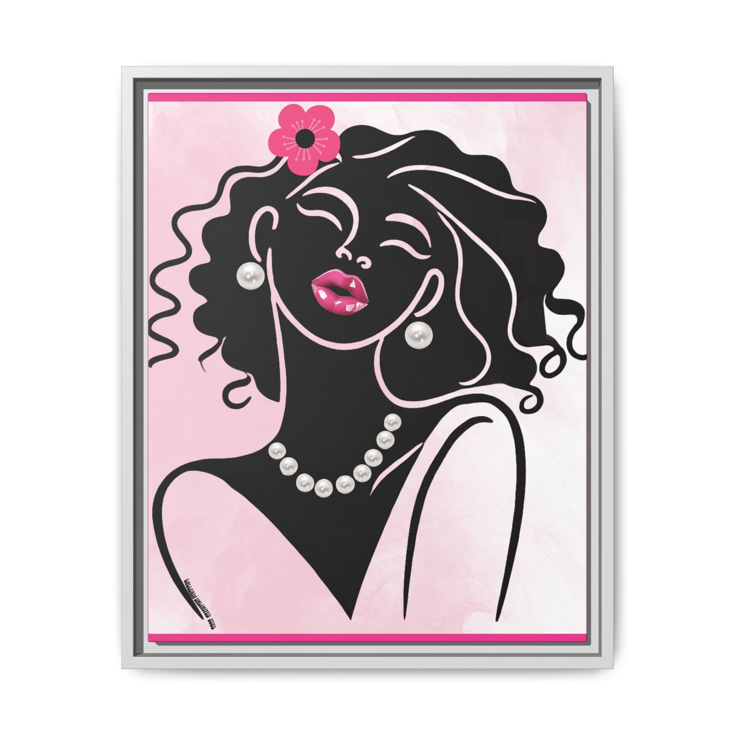 Pearls & Curls2 | Pink Pout - Framed Matte Canvas Art (black or white frame)
