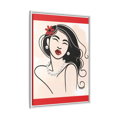Pearls & Curls3 | Scarlet Kiss - Framed Matte Canvas Art (black or white frame)