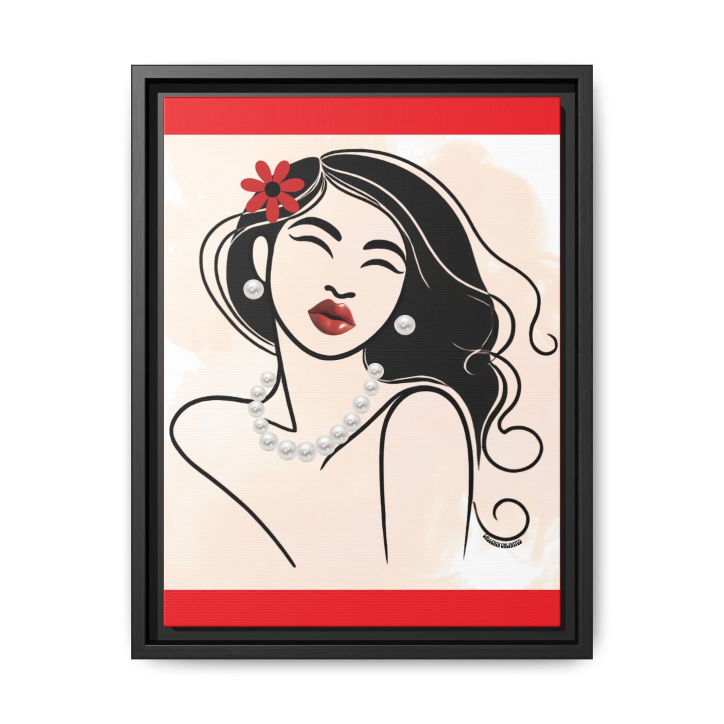 Pearls & Curls 3 | Scarlet Kiss Framed Matte Canvas Wall Art (black or white frame)