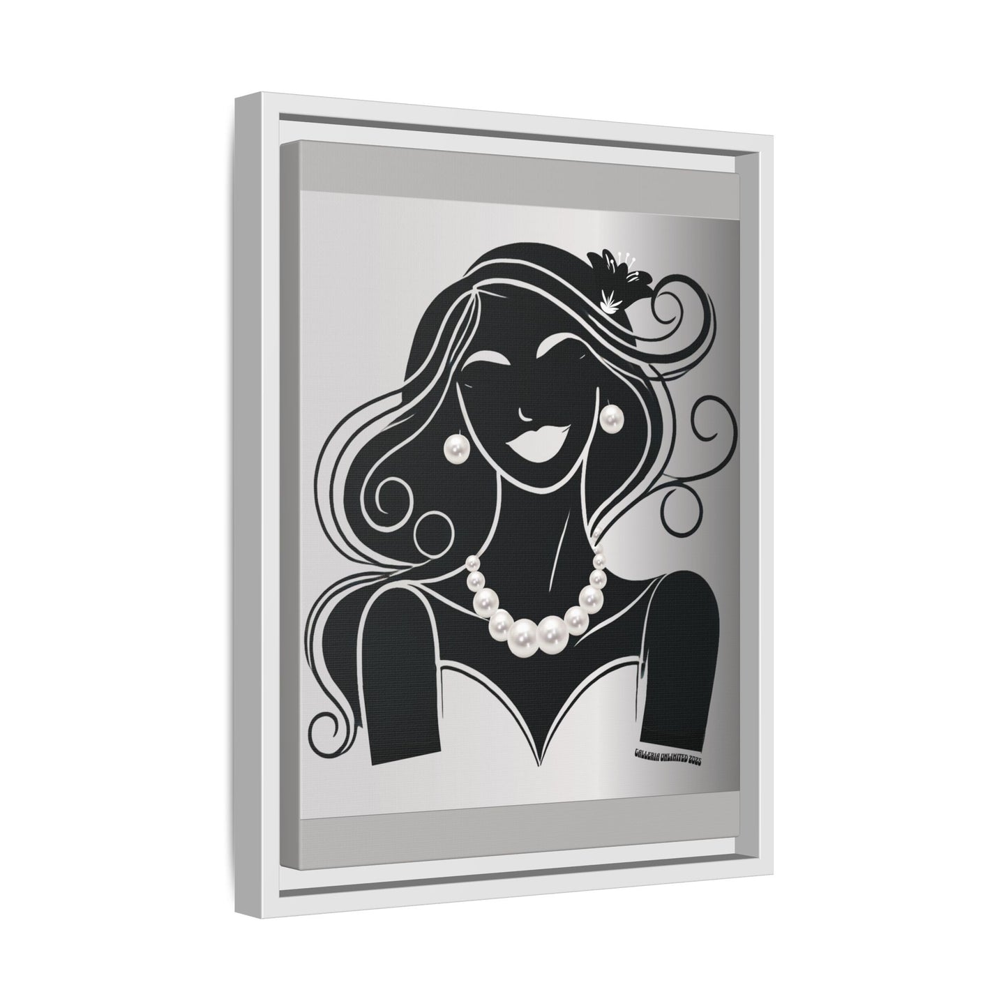 Pearls & Curls1 | Black and White - Framed Matte Canvas Art (black or white frame)