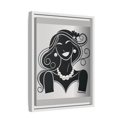 Pearls & Curls1 | Black and White - Framed Matte Canvas Art (black or white frame)