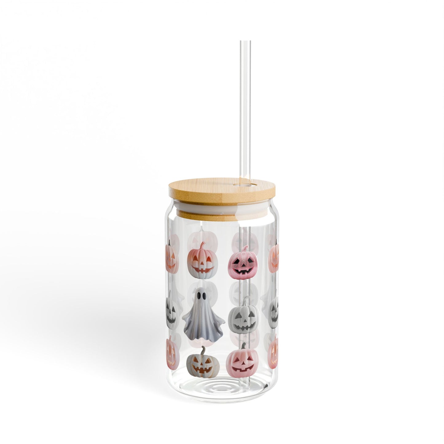 Harvest Haze 0 | Ghost & Jack-O'-Lantern Halloween Sipper Glass (16oz) — Spooky Cute Pastel Pumpkin Drink Tumbler with Straw