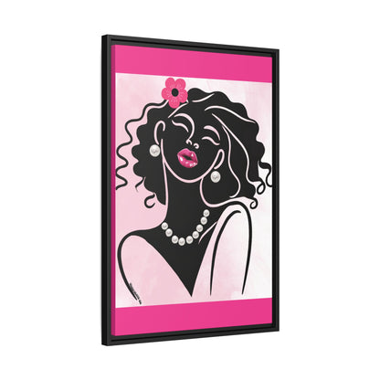 Pearls & Curls2 | Pink Pout - Framed Matte Canvas Art (black or white frame)