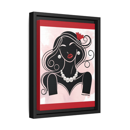 Pearls & Curls1 | Ruby Lips- Framed Matte Canvas Art (black or white frame)