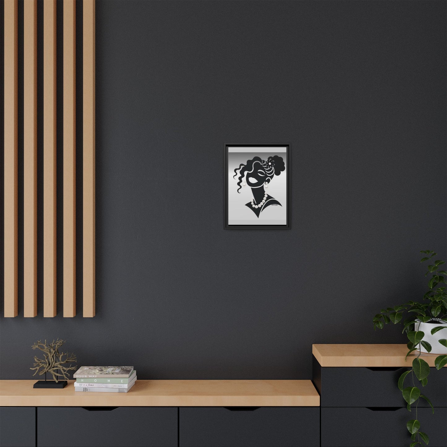 Pearls & Curls 2 | Black and White Framed Matte Canvas Wall Art (black or white frame)