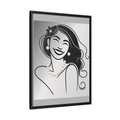Pearls & Curls3 | Black and White - Framed Matte Canvas Art (black or white frame)