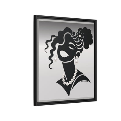 Pearls & Curls5 | Black and White - Framed Matte Canvas Art (black or white frame)