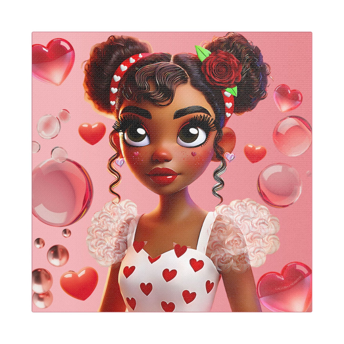 Heartbreaker Girl | Bubble Gum Satin Stretched Canvas Print