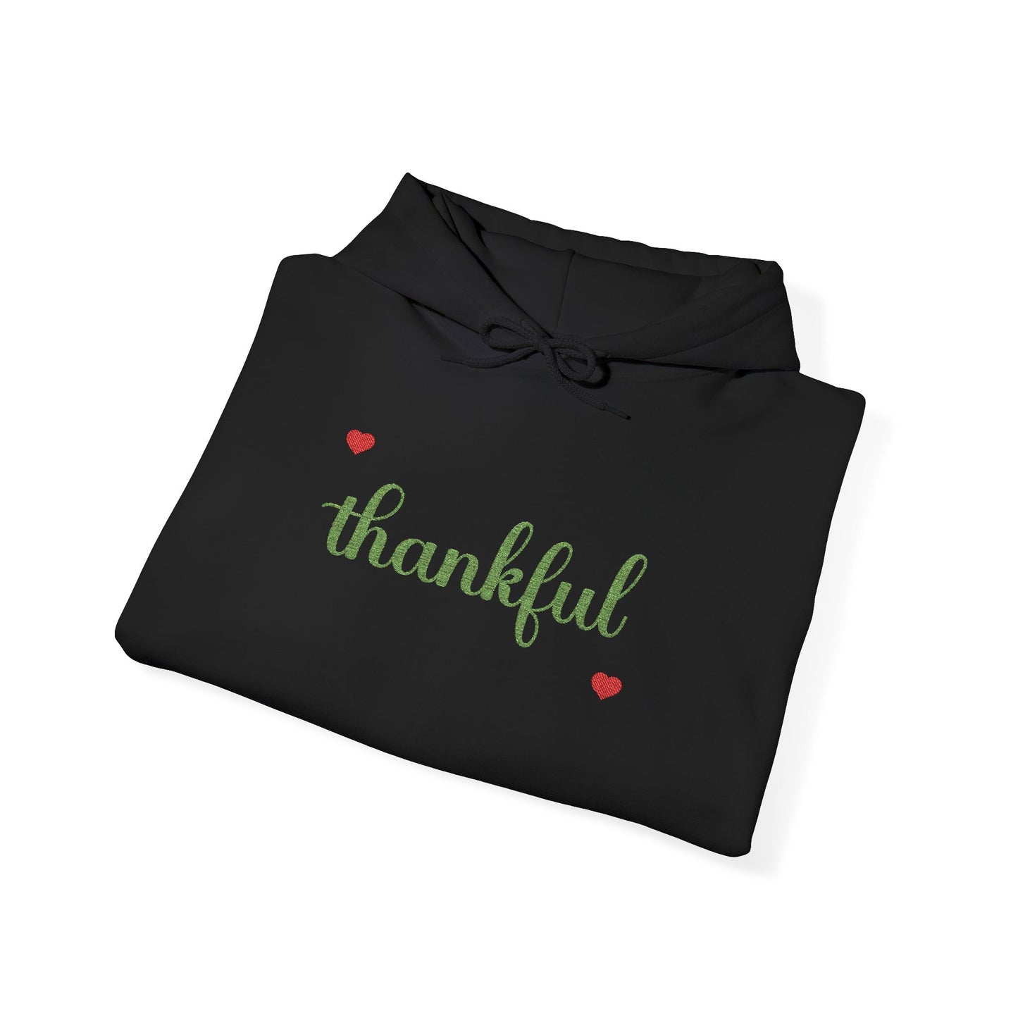 The Thankful Edit1 |Light Green Embroidered Thankful Hoodie, red hearts (multiple colors)