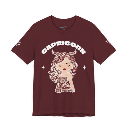 Capricorn | Word Art Graphic Tee2 (garnet) -- "Capricorn" Definition on Back