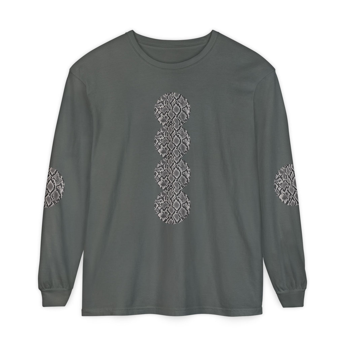 Snake | Grey Snakeskin Circle Patches Long Sleeve T-Shirt (Elbow Accents), multiple shades