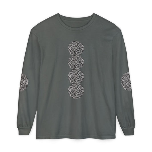 Snake | Grey Snakeskin Circle Patches Long Sleeve T-Shirt (Elbow Accents), multiple shades