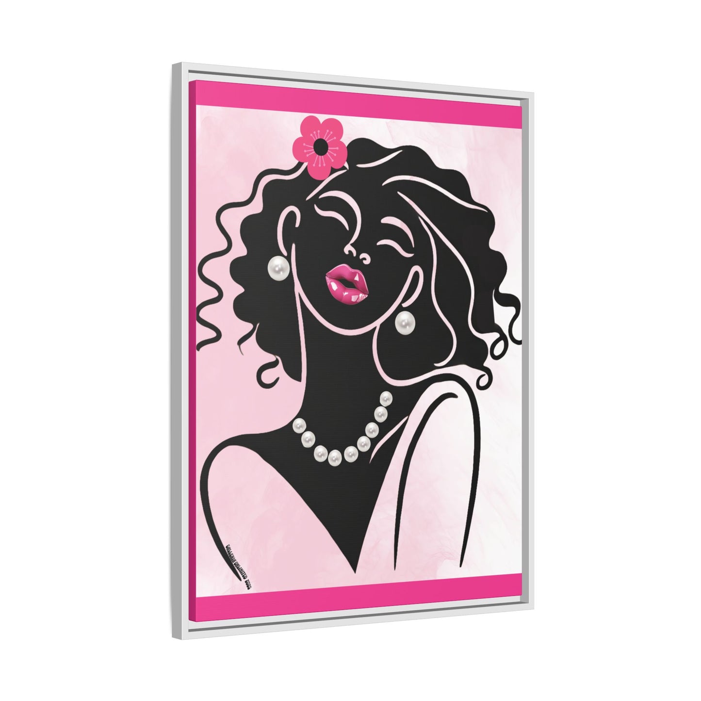 Pearls & Curls2 | Pink Pout - Framed Matte Canvas Art (black or white frame)