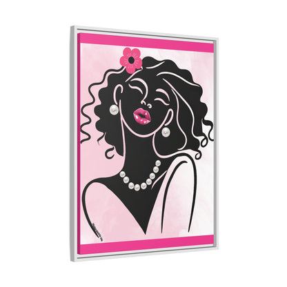 Pearls & Curls2 | Pink Pout - Framed Matte Canvas Art (black or white frame)