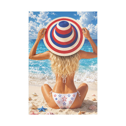 Stars, Stripes, & Sunlight | Coastal Blonde, Satin Canvas, Stretched