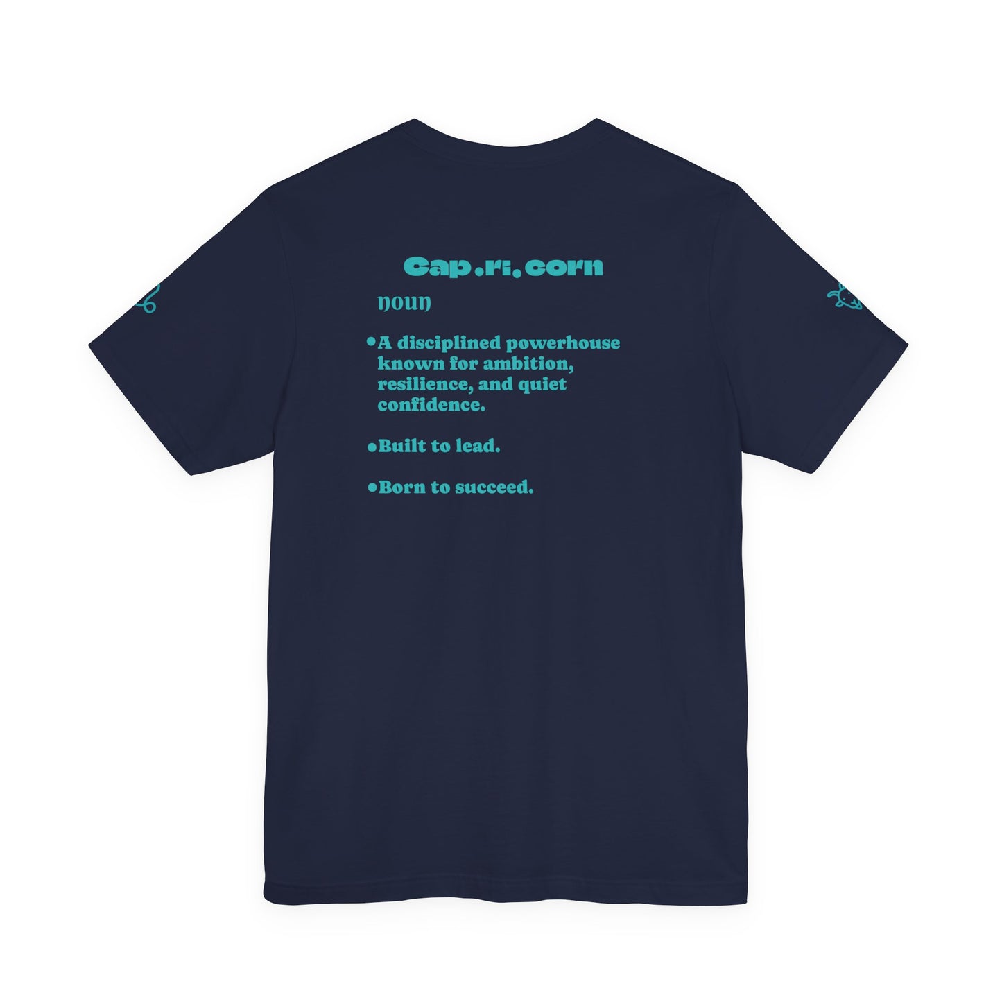 Capricorn | Word Art Graphic Tee2 (turquoise)--"Capricorn" Definition on Back