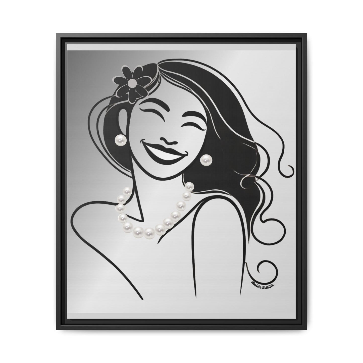Pearls & Curls 3 | Black and White Framed Matte Canvas Wall Art