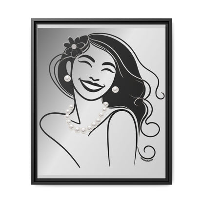Pearls & Curls 3 | Black and White Framed Matte Canvas Wall Art