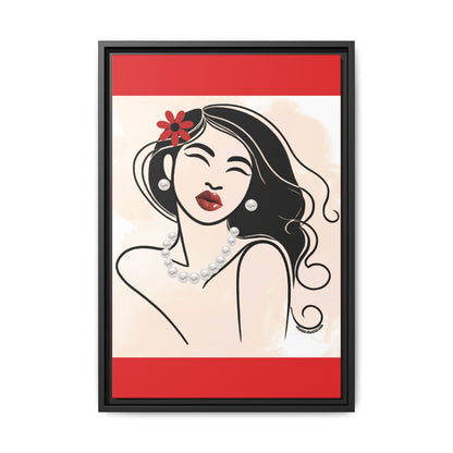 Pearls & Curls3 | Scarlet Kiss - Framed Matte Canvas Art (black or white frame)