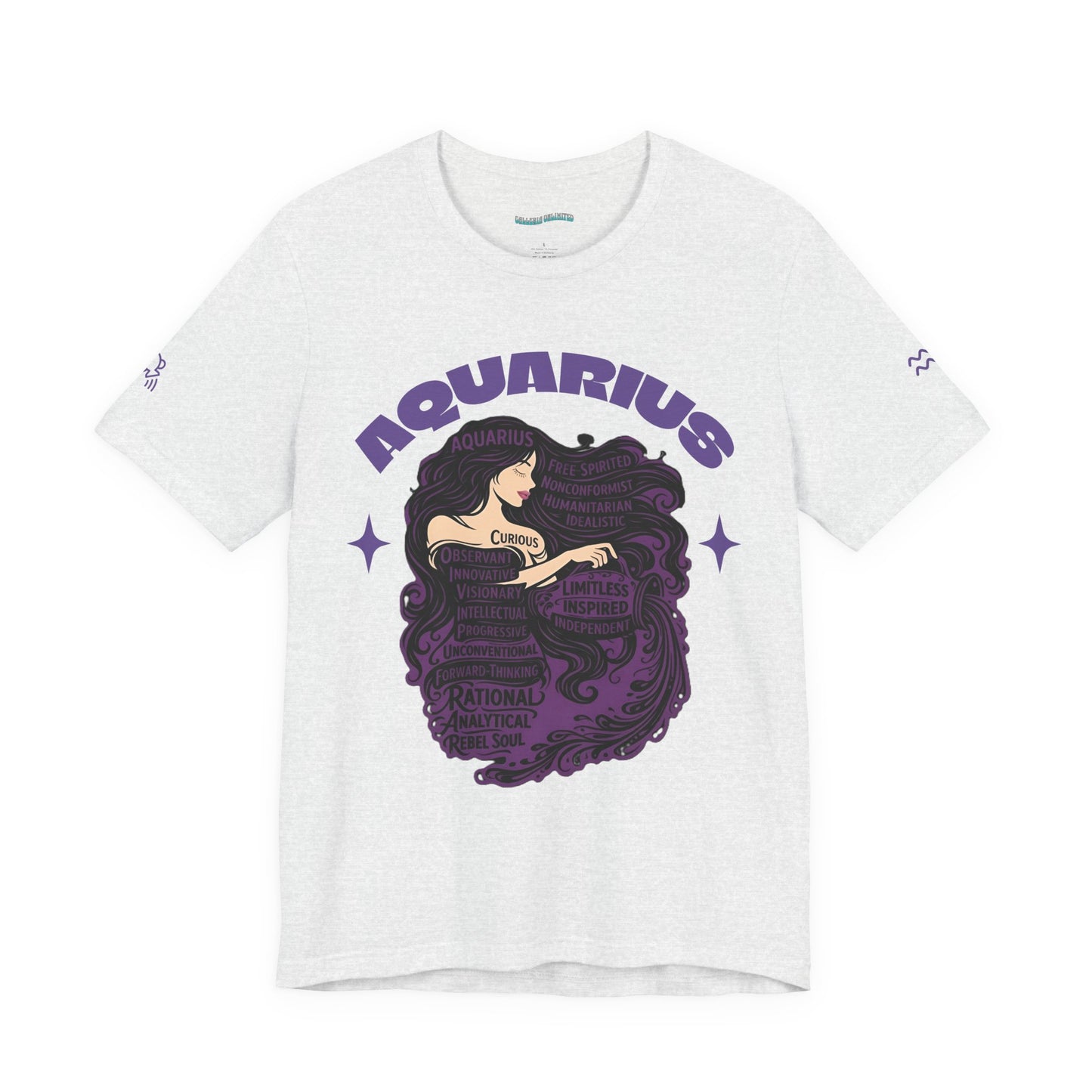 Aquarius | Word Art Graphic Tee2 (amethyst)-"Aquarius" Definition on Back