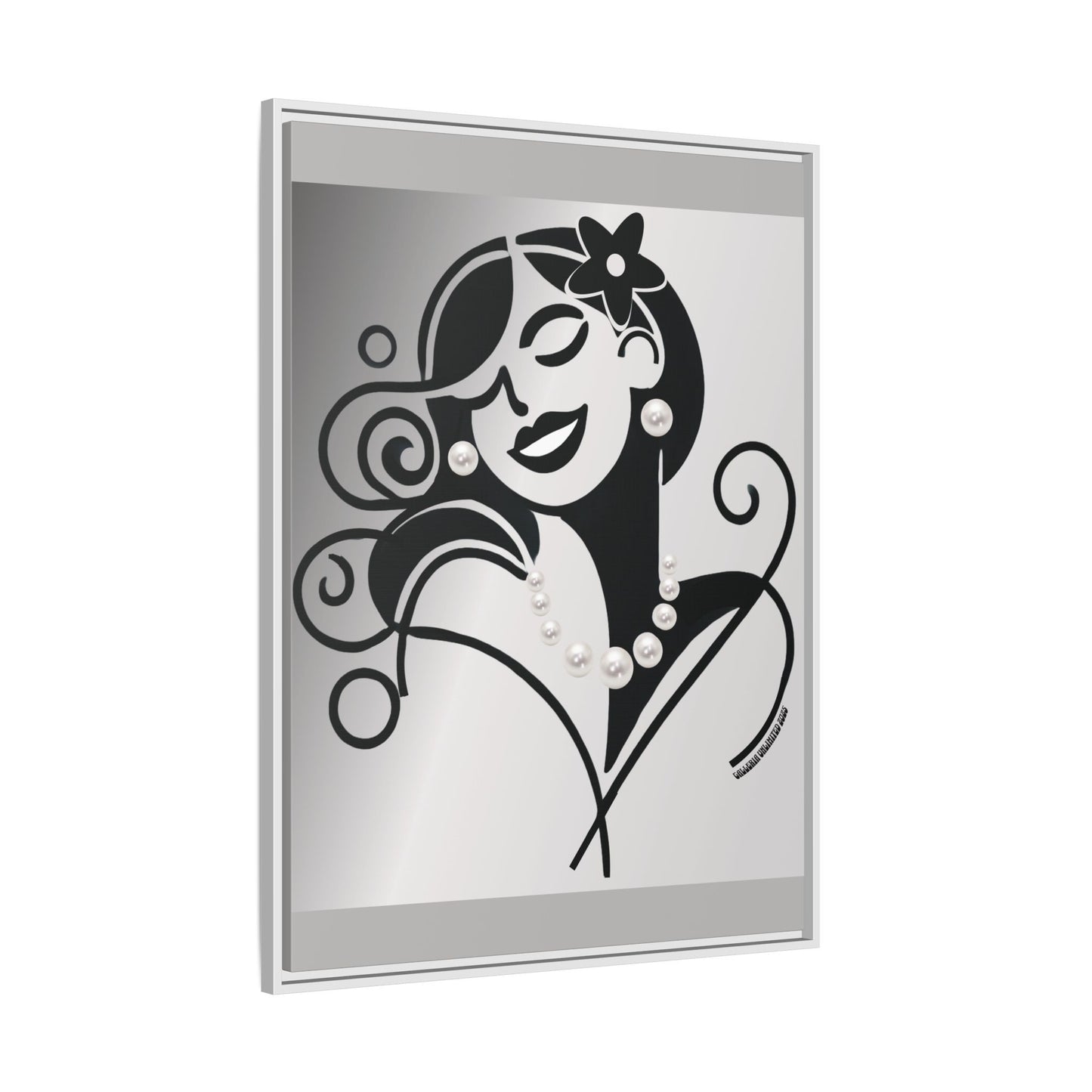Pearls & Curls4 | Black and White - Framed Matte Canvas Art (black or white frame)